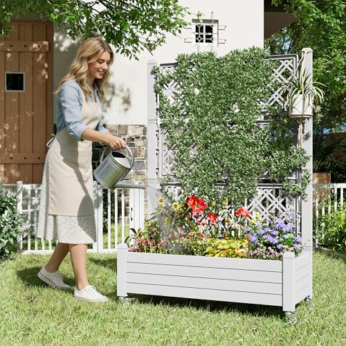 Fancyango Raised Garden Bed with Wheels 61.2" Hx2 -Ashen - color: Ashen, size: 61.2"Hx2
