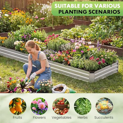 DUMOS Galvanized Raised Garden Bed Outdoor, Planter Box, 12x4x1ft - color: Silver, size: 12×4×1ft