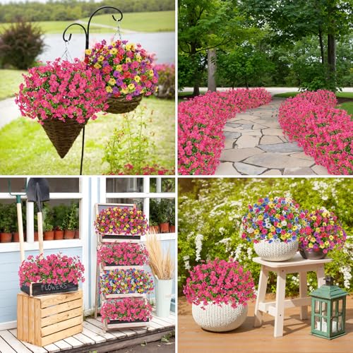 Bassion 16 Bundles Artificial Flowers for Outdoors Fake Flowers, Fuschia - color: Fuchsia