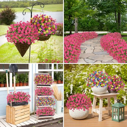 Bassion 16 Bundles Artificial Flowers for Outdoors Fake Flowers, Fuschia - color: Fuchsia