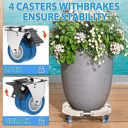 VANCASTLE Plant Caddy with Lockable Wheels 15-22'' Adjustable Plant Stand - color: Beige, size: 2