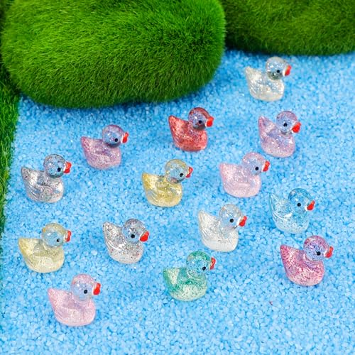 240 Pcs Glitter Mini Resin Ducks, Tiny Small Plastic Ducks Figures to Hide - style: Glitter Ducks
