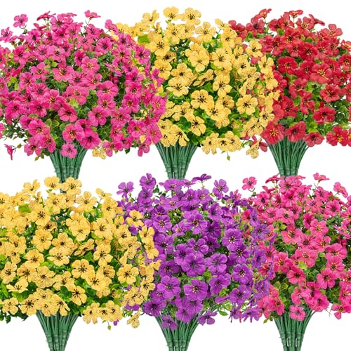 Bassion 16 Bundles Artificial Flowers for Outdoors Fake Flowers, Mixed - color: Purple Fuchsia Red Yellow
