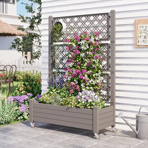 Fancyango Raised Garden Bed with Wheels 61.2" H -Medium Gray - color: Medium Gray, size: 61.2"H
