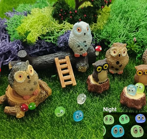 Miniature Garden Accessories, 39 Pcs, Mini Garden Animals Owls with Moss, Miniature Figurines, Model Trees for Micro Landscape DIY Fairy Craft Decor
