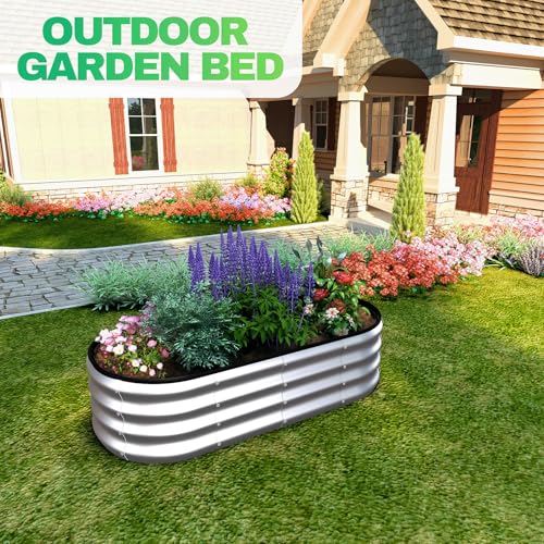 4x2x1 ft Oval Galvanized Metal Raised Garden Beds, Silver, 2PCS