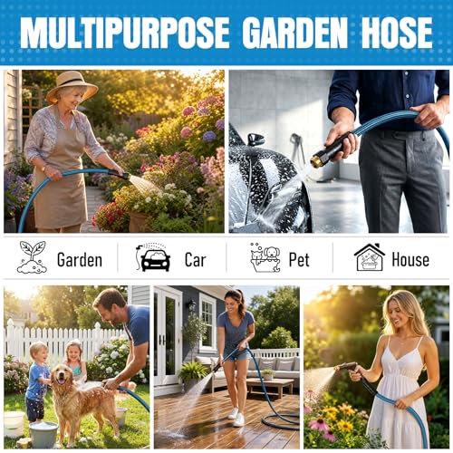 Garden Hose 50 ft, Non-Expanding Lightweight Kink-Free Flexible Water Hose - color: Black+Blue, size: 50ft