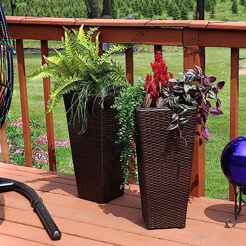 Sunnydaze 24" Square Tall Wicker Outdoor Planter, Brown, 2pk - color: Brown, size: 24 in