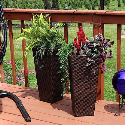 Sunnydaze 24" Square Tall Wicker Outdoor Planter, Brown, 2pk - color: Brown, size: 24 in