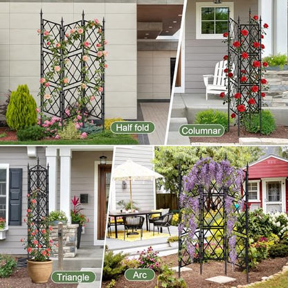 63 Inch Black Metal Pipe Garden Trellis Support Fence Frame for Climbing - color: Black