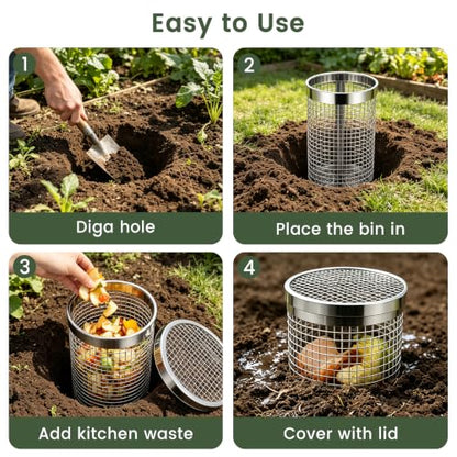 2 Pack Garden Worm Compost Bin,Stainless Steel Underground Worm Farm
