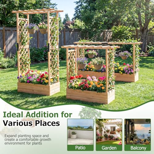 Happygrill 45" Raised Garden Bed with Trellis & Hanging Roof