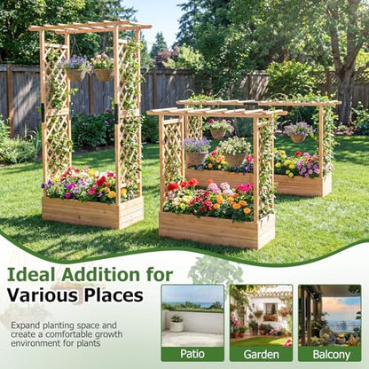 Happygrill 45" Raised Garden Bed with Trellis & Hanging Roof