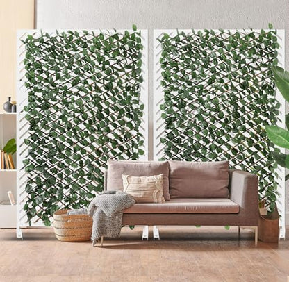 Coarbor 2 Packs Artificial Leaf Ivy Expandable Privacy Fence Screen Grass Wall Stretchable Fencing for Deck Balcony Patio Porch Trellis Decor- Single Side Leaves