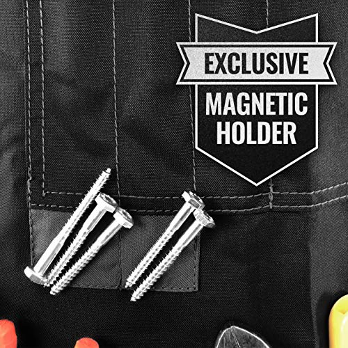 Under NY Sky Tool Apron, Magnetic Bits Holder, Cross-Back,18 Pockets, Black - color: Black