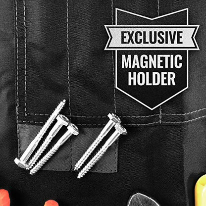 Under NY Sky Tool Apron, Magnetic Bits Holder, Cross-Back,18 Pockets, Black - color: Black