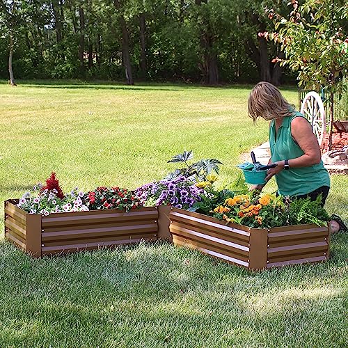 Sunnydaze Galvanized Raised Garden Bed, L-Shaped, 5x5x1 ft, Brown - color: Brown
