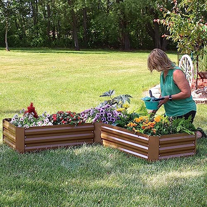 Sunnydaze Galvanized Raised Garden Bed, L-Shaped, 5x5x1 ft, Brown - color: Brown