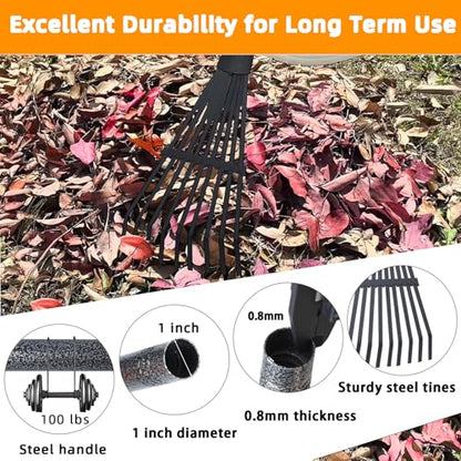 Garden Rake for Leaves, 48" Metal Leaf Rake with Soft Foam Grip