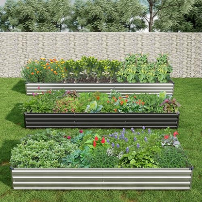 2PCS 6x3x1ft Galvanized Raised Garden Bed Kit,Metal Planter Box for Vegetables,Flowers,Herbs Durable Rust-Resistant Patio Gardening Beds,Silver - color: Sliver, size: 6x3x1(2PCS)