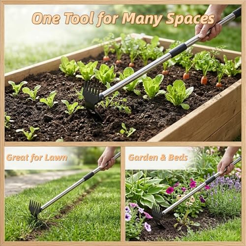 Weed Puller Tool with Long Handle, 2 in 1 Weed Rake and Garden Hoe, Heavy Duty Steel Manual Weeder for Yard, Lawn and Garden, 61 Inch(WP-01)