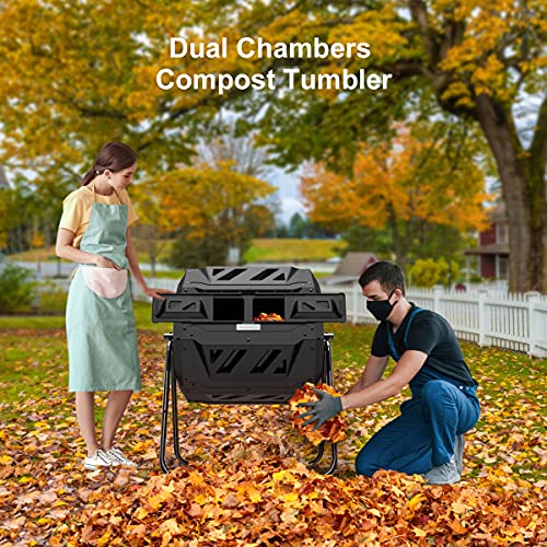 Compost Tumbler Bin Composter Dual Chamber 43 Gallon (Bundled with Pearson's Gardening Gloves) - color: Black