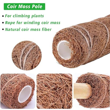 YEAJON 4 Pcs 15.7 Inch Coir Moss Totem Pole Monstera Plant Support with 2 Pcs 32.8ft Jute Rope, Plant Stakes for Indoor Plants Climbing, Support Extension(4 Packs 15.7 Inch)