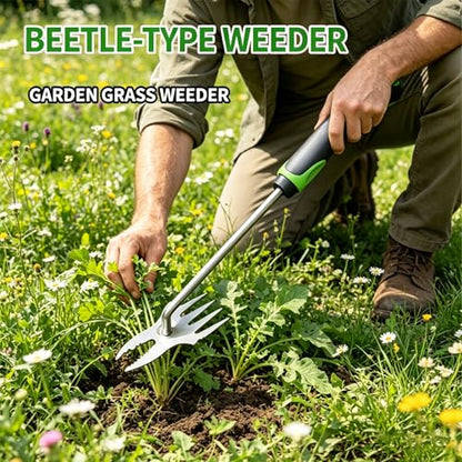 Stainless Steel Weeding Rake Heavy Duty Comfort Grip Gardening Tool for Root Weed Removal
