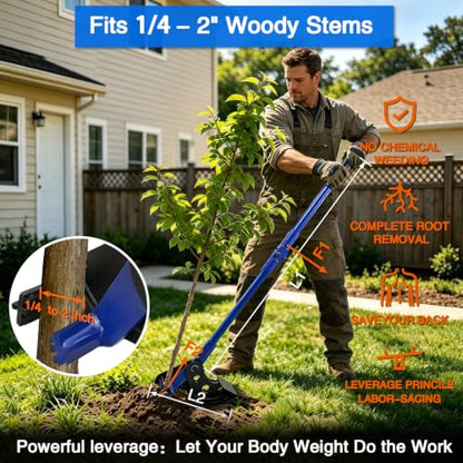Sapling Puller Tool & Tree Puller Heavy Duty Root Puller for ¼" - 2 " Woody Stems 56" High Leverage Manual Tree Root Remover Fully Uproots Trees, Shrubs| Ergonomic Garden Tool for Farming, Forestry