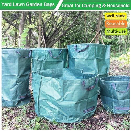 Standard 3-Pack 16 Gallons Yard Garden Bags (D18,H15 inch) W/Gardening Gloves, Reusable Leaf Bags,Grass Clippings,Lawn Debris Bag,Laundry Container,Patio Trash Bin,Yard Waste Bags,Weeds Bag 4 Handles