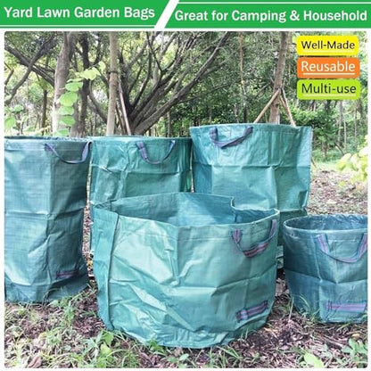 Standard 3-Pack 16 Gallons Yard Garden Bags (D18,H15 inch) W/Gardening Gloves, Reusable Leaf Bags,Grass Clippings,Lawn Debris Bag,Laundry Container,Patio Trash Bin,Yard Waste Bags,Weeds Bag 4 Handles