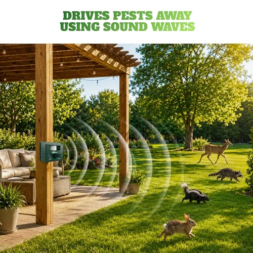 ASPECTEK Yard Sentinel Ultrasonic Animal Repeller, 5500 Sq. Ft. Coverage with 24Hrs Motion Sensor, Night Scanner, Deterrent for Deer, Raccoon, Bear, Rabbit, Skunk and Fox, Includes 10m Extension Cord - style: Original
