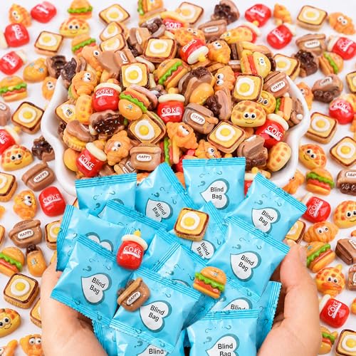 Mini Food Mini Blind Bags - Mystery Burger, Fried Egg & Mixed Food Resin Pieces, Individually Wrapped DIY Ornaments, Mystery Toys for Classroom Prizes & Craft Decor Gifts - color: Yellow
