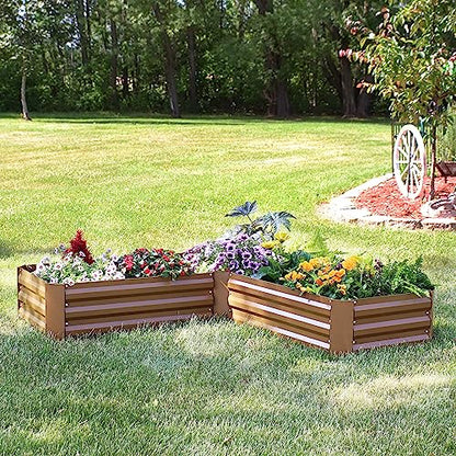 Sunnydaze Galvanized Raised Garden Bed, L-Shaped, 5x5x1 ft, Brown - color: Brown