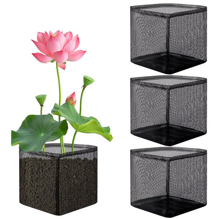 4 Pcs Aquatic Pond Planting Bags, Reusable Mesh Water Garden Pond Plant Pot - color: Black, size: Square
