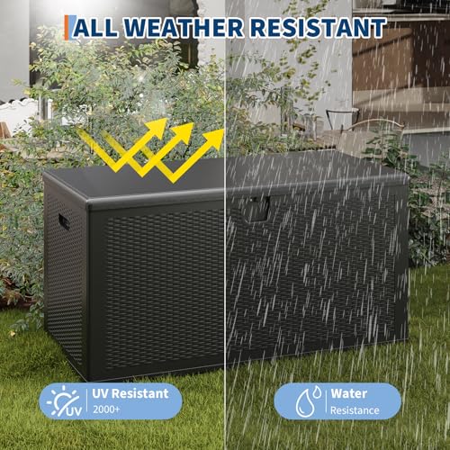 IDEALHOUSE 150 Gal Waterproof Blow Molded Resin Deck Box, Black - color: Black, size: 150 Gallon