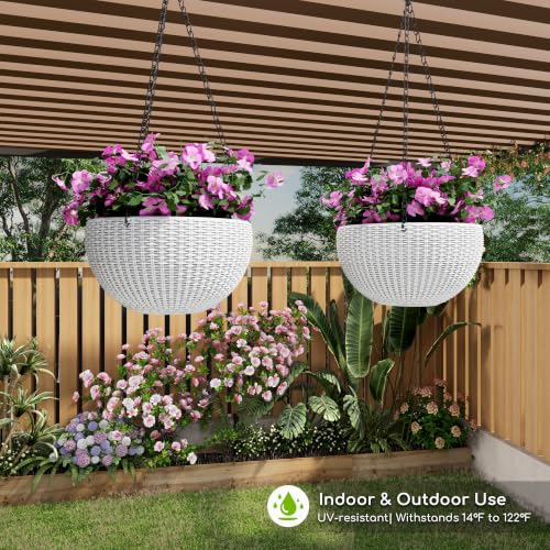 2 Pack 13.5" Self-Watering Hanging Baskets, White - color: White