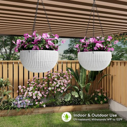 2 Pack 13.5" Self-Watering Hanging Baskets, White - color: White