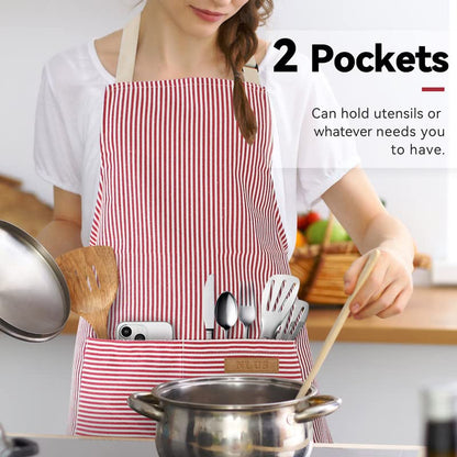 NLUS 2 Pack Kitchen Cooking Aprons, Adjustable Bib Soft Chef Apron with 2 Pockets for Men Women (Blue Pinstripes/Pink Pinstripes) - color: Blue Pinstripes/Pink Pinstripes
