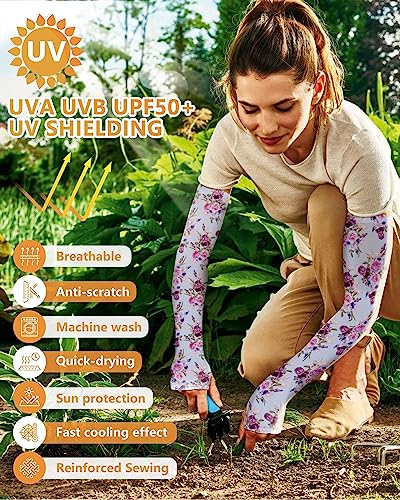 2 Pairs Gardening Sleeves for Women Sun Protection Arm Sleeves for Women Anti-Slip Floral Gardening Sleeves