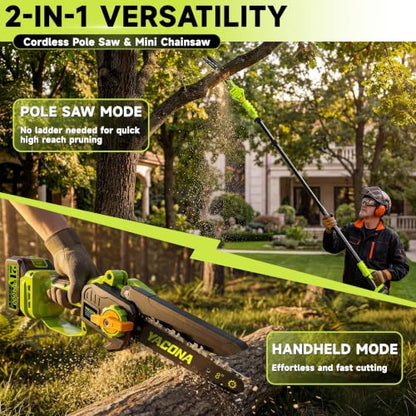2-In-1 Cordless Pole Saw & Mini Chainsaw, 8" Pole Saws For Tree Trimming