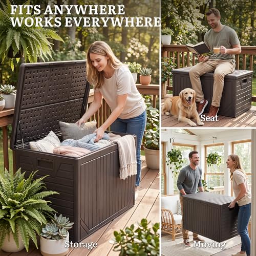 YITAHOME XXL 230 Gallon Extra Large Outdoor Deck Box - color: Brown, size: 230 Gallon