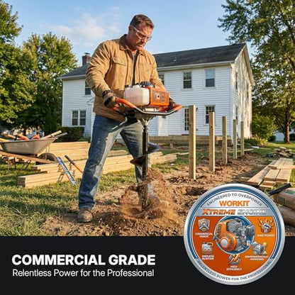 WORKIT 72CC Post Hole Digger, Auger Post Hole Digger Easy Start, 2-Cycle Xtreme Engine, Gas Powered Earth Auger with 4"+6"+12" Auger Drill Bit, 20"+30" Extension Rods, EPA Certification - size: 72cc+3 bit(4"+6"+12")+2 Ext(20"+30")
