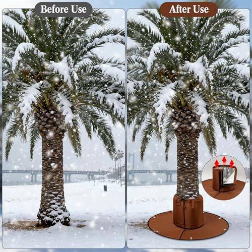 Detachable Palm Tree Root Protector, Winter Tree Root Frost Covers with Ground Nails, 3 Layers Thermal Plant Cover Protector with Drawstring for Outdoor Cold Weather Plants Root (1, Brown)