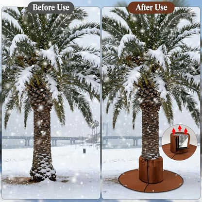 Detachable Palm Tree Root Protector, Winter Tree Root Frost Covers with Ground Nails, 3 Layers Thermal Plant Cover Protector with Drawstring for Outdoor Cold Weather Plants Root (1, Brown)