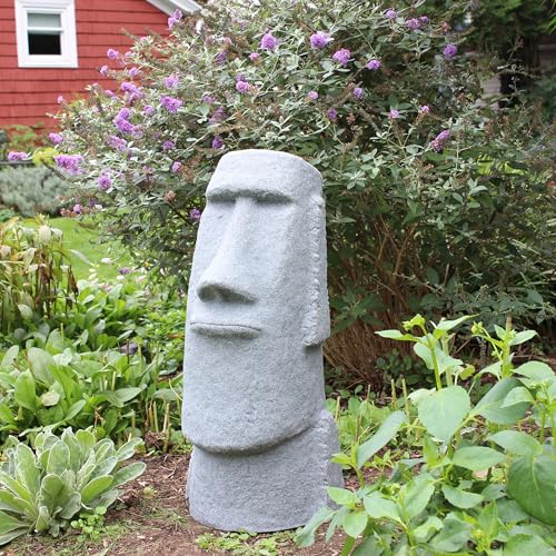 EMSCO Group Easter Island Head Statue – Natural Granite Appearance – Made of Resin – Lightweight – 28” Height - color: Granite, style: Easter Island Head