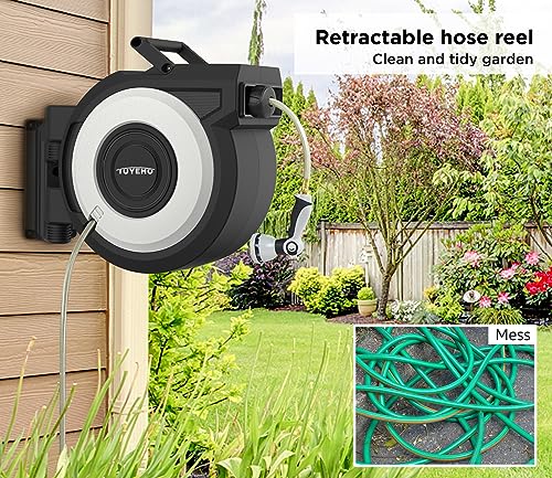 Tuyeho Heavy-Duty 5/8" Hose Auto Retractable Garden Hose Reel Wall Mount - size: 5/8" 90FT