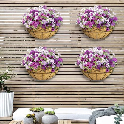 4 Pack 14 Inch Window Boxes Planters Railing Planter Box with Coco Liners Deck Railing Planter Boxes Balcony Hanging Flower Box Wall Mounted Half Round for Outdoor Plants Garden Decor - size: 14 Inch