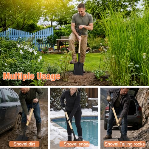 41-Inch Square Point Transfer Shovel, Wooden Handle with D-Grip & Alloy Steel Flat Head Spade Shovel, Ideal for Landscaping, Digging, Soil Moving, Cleanup Job & Yard Projects