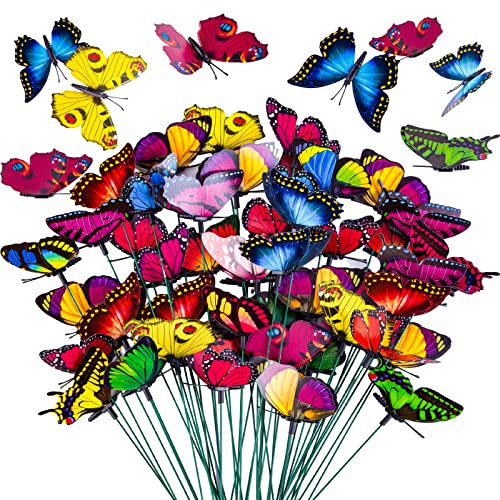 VGOODALL 50 PCS Butterfly Garden Decorations, 11.8 Inch Butterfly Stakes - style: Colorful